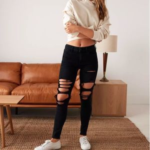 CURVY AE Black Ripped Hi-Rise Jeggings
